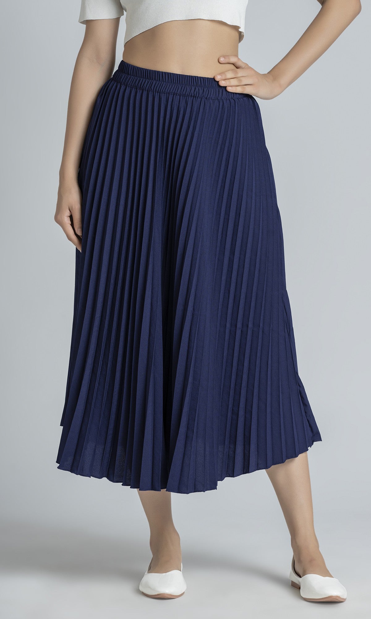 StyleInstant Soild Navy Blue Pleated ...